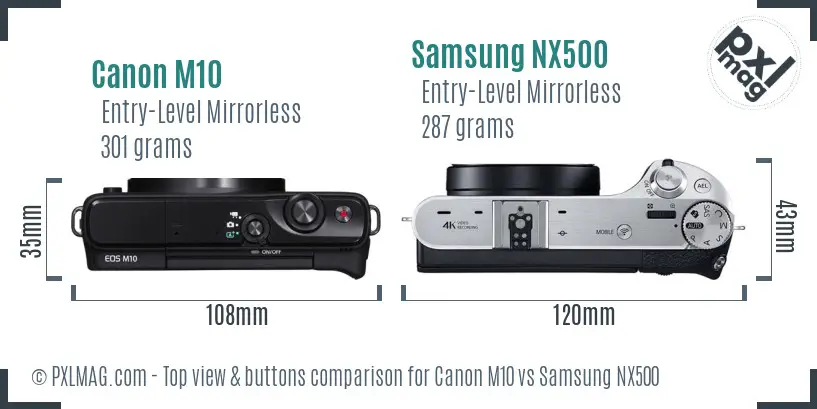 Canon M10 vs Samsung NX500 top view buttons comparison
