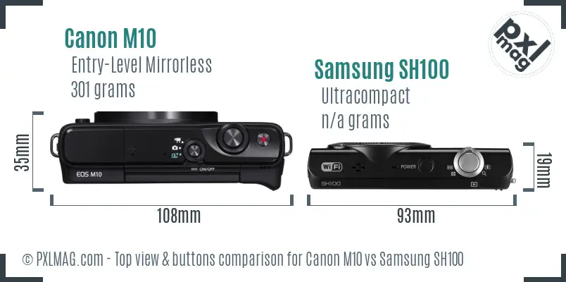 Canon M10 vs Samsung SH100 top view buttons comparison