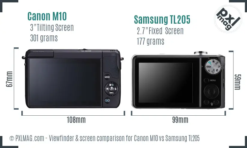 Canon M10 vs Samsung TL205 Screen and Viewfinder comparison
