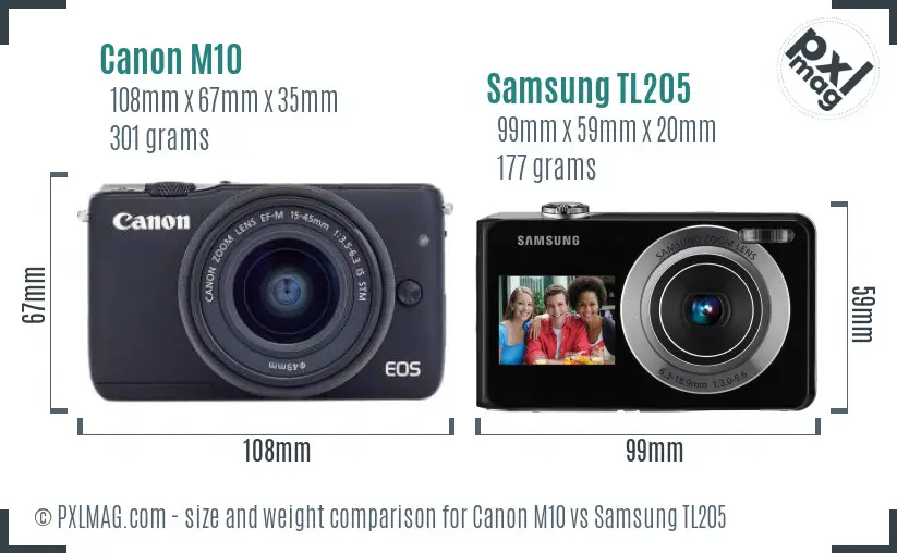Canon M10 vs Samsung TL205 size comparison