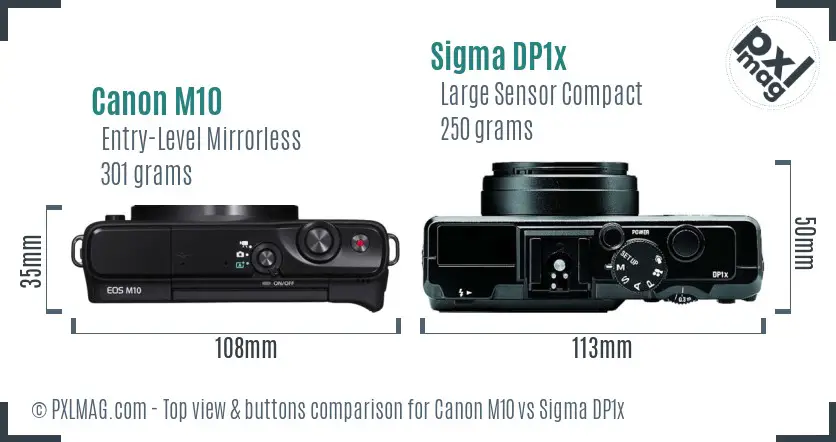 Canon M10 vs Sigma DP1x top view buttons comparison