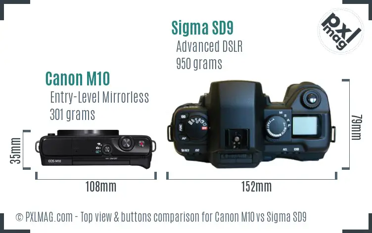 Canon M10 vs Sigma SD9 top view buttons comparison