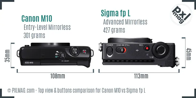 Canon M10 vs Sigma fp L top view buttons comparison