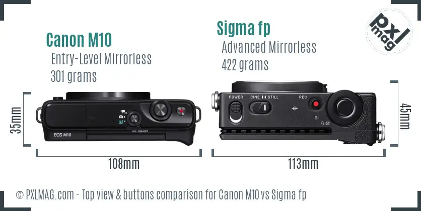 Canon M10 vs Sigma fp top view buttons comparison