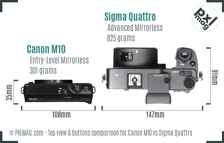 Canon M10 vs Sigma Quattro top view buttons comparison Canon M10 vs Sigma Quattro top view buttons comparison