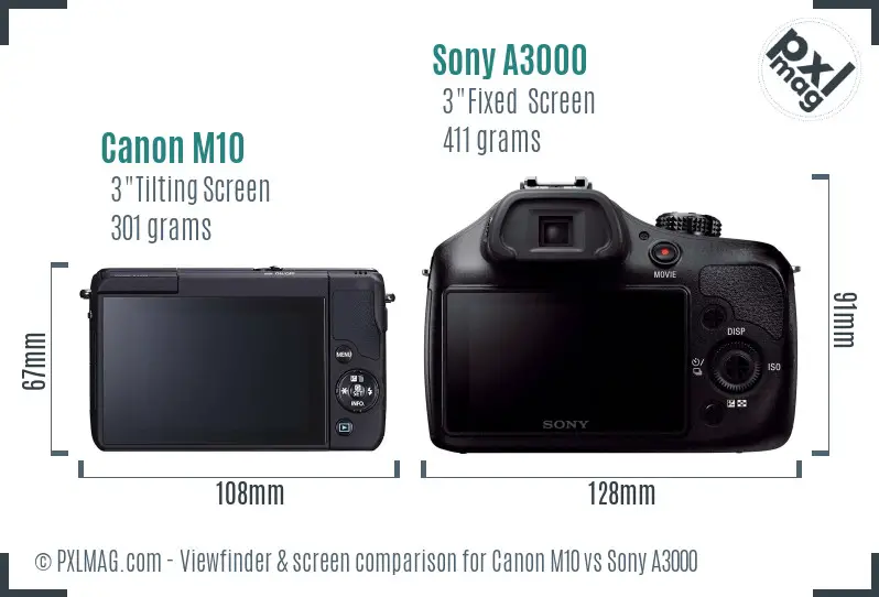 Canon M10 vs Sony A3000 Screen and Viewfinder comparison