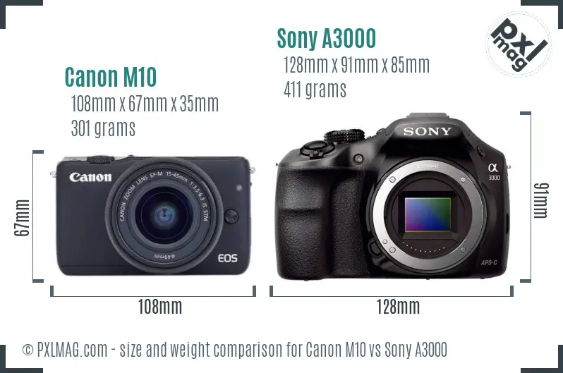 Canon M10 vs Sony A3000 size comparison