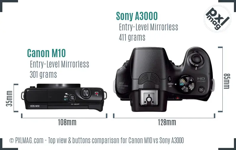Canon M10 vs Sony A3000 top view buttons comparison