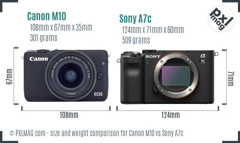 Canon M10 vs Sony A7c size comparison