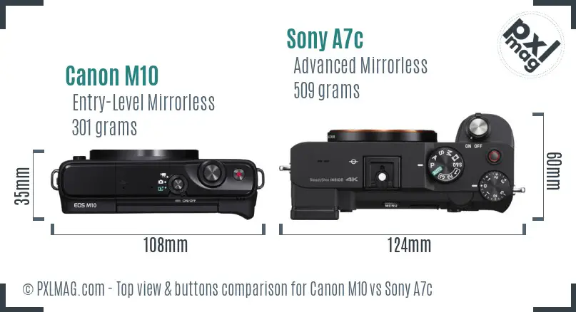 Canon M10 vs Sony A7c top view buttons comparison