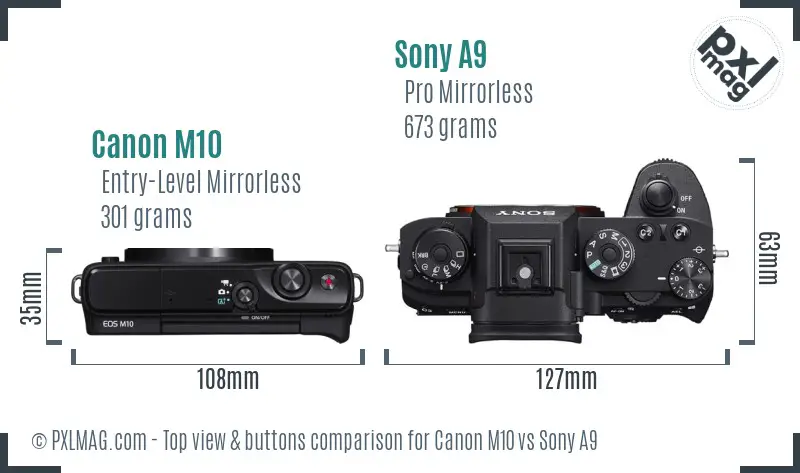 Canon M10 vs Sony A9 top view buttons comparison