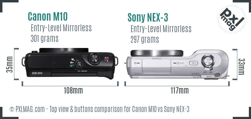 Canon M10 vs Sony NEX-3 top view buttons comparison