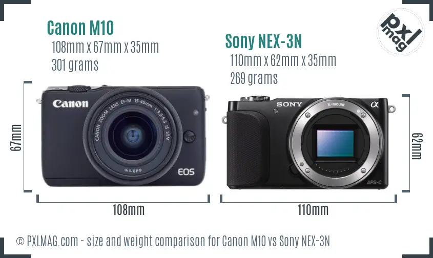 Canon M10 vs Sony NEX-3N size comparison