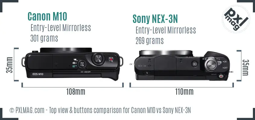 Canon M10 vs Sony NEX-3N top view buttons comparison