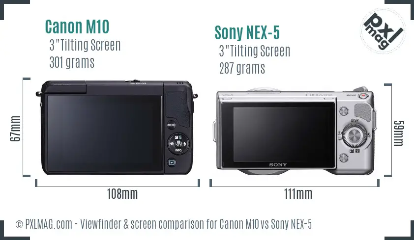 Canon M10 vs Sony NEX-5 Screen and Viewfinder comparison