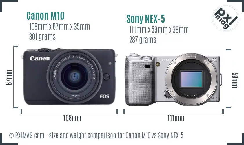 Canon M10 vs Sony NEX-5 size comparison