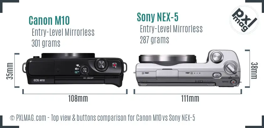 Canon M10 vs Sony NEX-5 top view buttons comparison