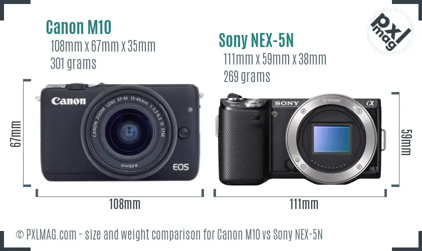 Canon M10 vs Sony NEX-5N size comparison