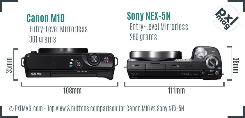 Canon M10 vs Sony NEX-5N top view buttons comparison