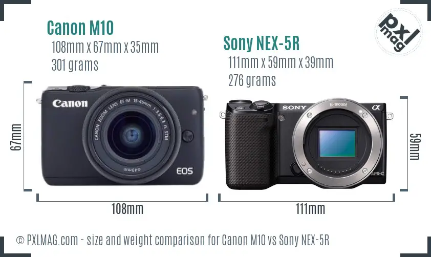 Canon M10 vs Sony NEX-5R size comparison