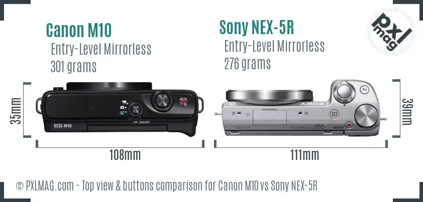 Canon M10 vs Sony NEX-5R top view buttons comparison