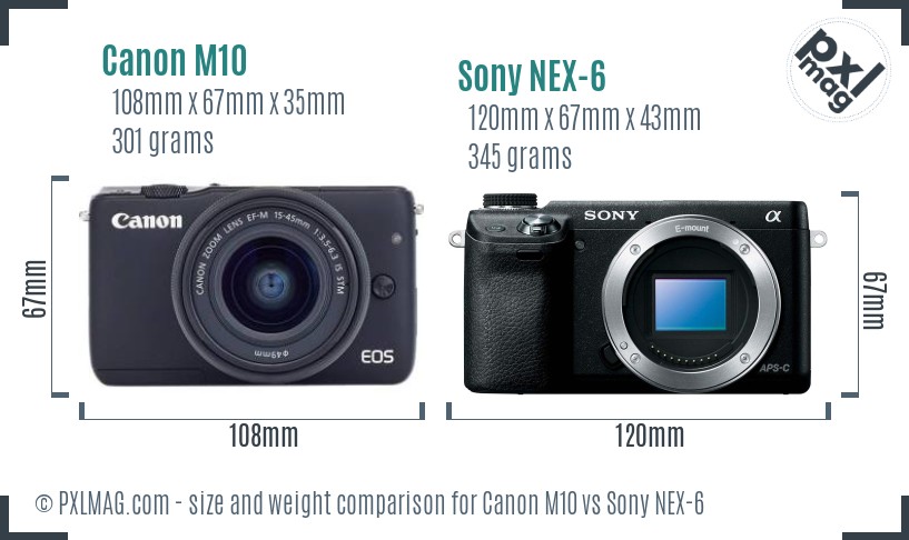 Canon M10 vs Sony NEX-6 size comparison Canon M10 vs Sony NEX-6 size comparison