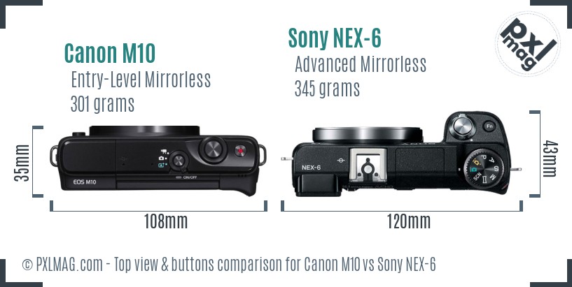 Canon M10 vs Sony NEX-6 top view buttons comparison