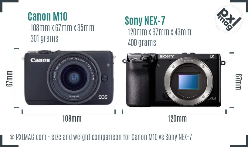 Canon M10 vs Sony NEX-7 size comparison