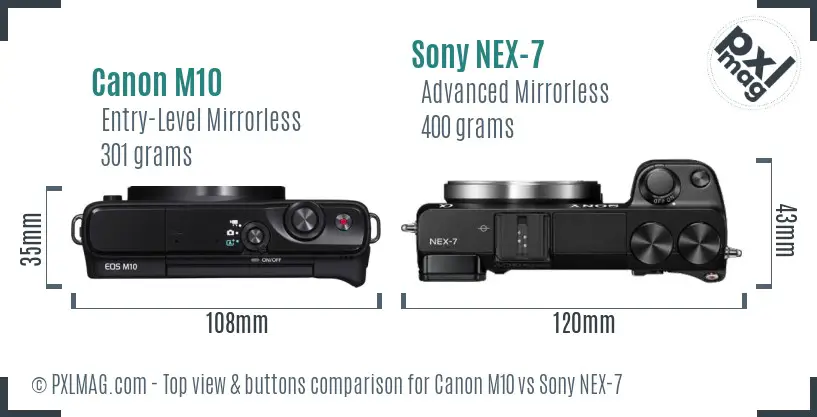 Canon M10 vs Sony NEX-7 top view buttons comparison