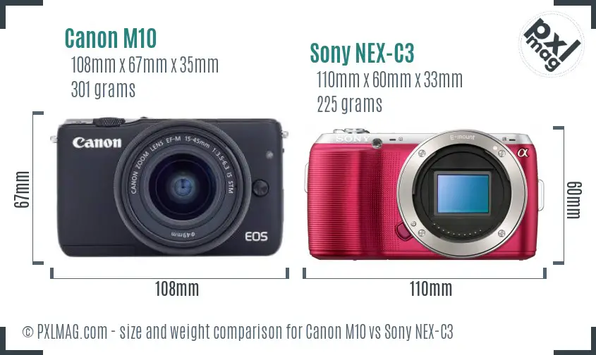 Canon M10 vs Sony NEX-C3 size comparison