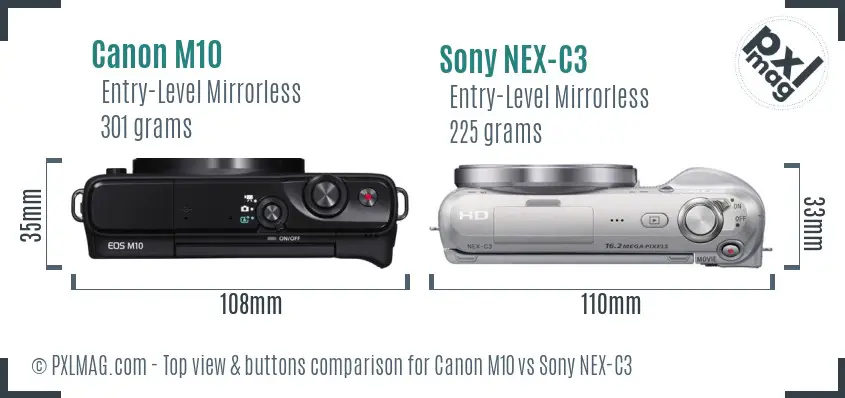 Canon M10 vs Sony NEX-C3 top view buttons comparison