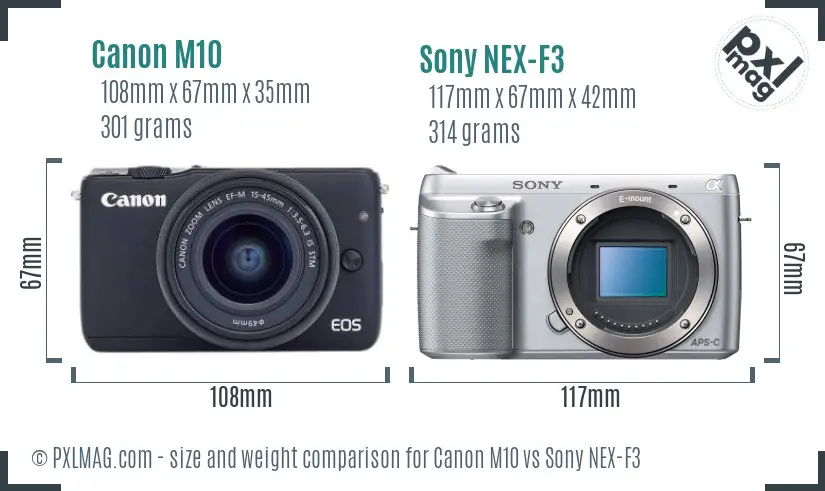 Canon M10 vs Sony NEX-F3 size comparison