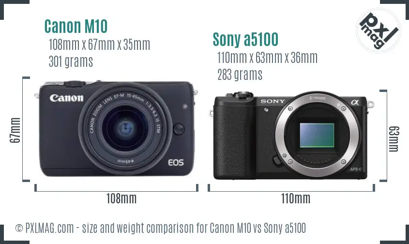 Canon M10 vs Sony a5100 size comparison