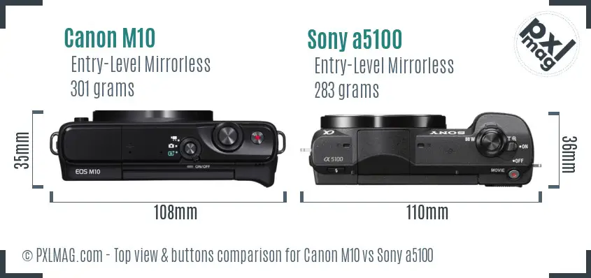 Canon M10 vs Sony a5100 top view buttons comparison