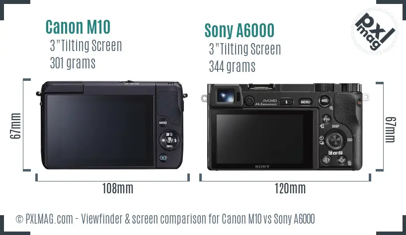 Canon M10 vs Sony A6000 Screen and Viewfinder comparison