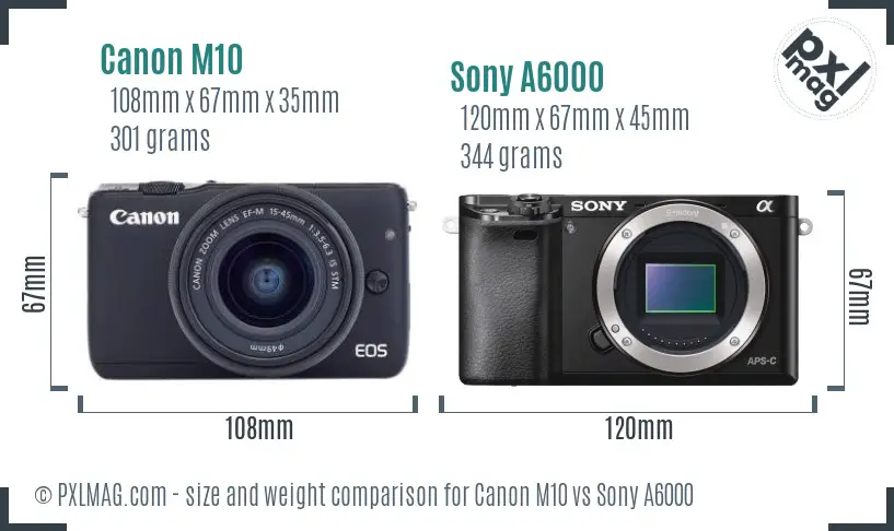 Canon M10 vs Sony A6000 size comparison