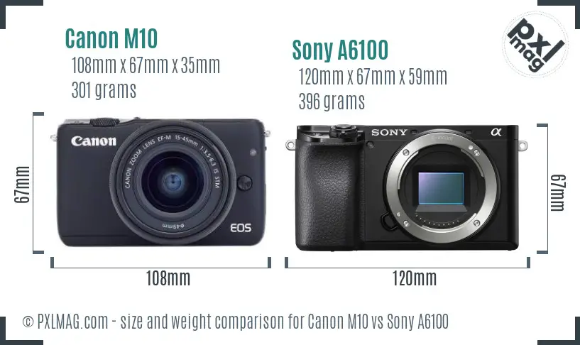 Canon M10 vs Sony A6100 size comparison