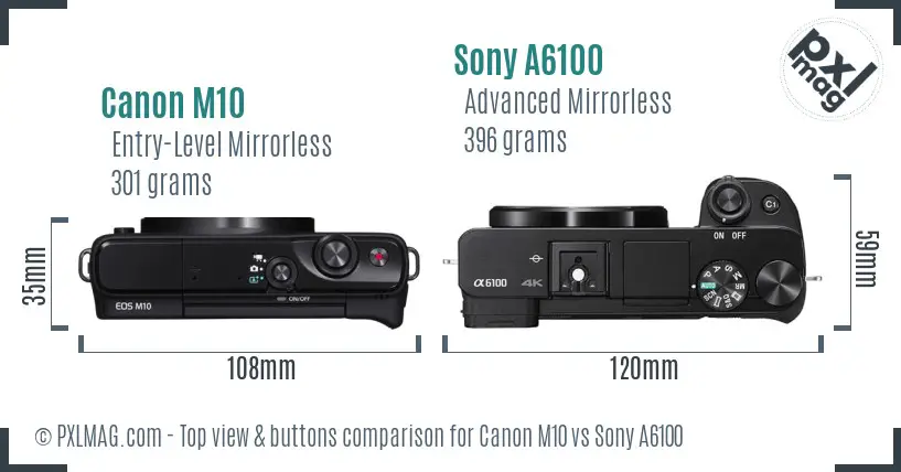 Canon M10 vs Sony A6100 top view buttons comparison