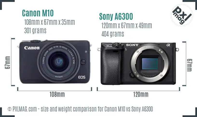 Canon M10 vs Sony A6300 size comparison