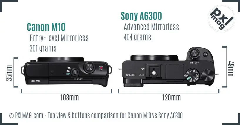 Canon M10 vs Sony A6300 top view buttons comparison