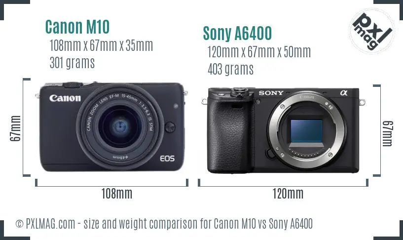 Canon M10 vs Sony A6400 size comparison