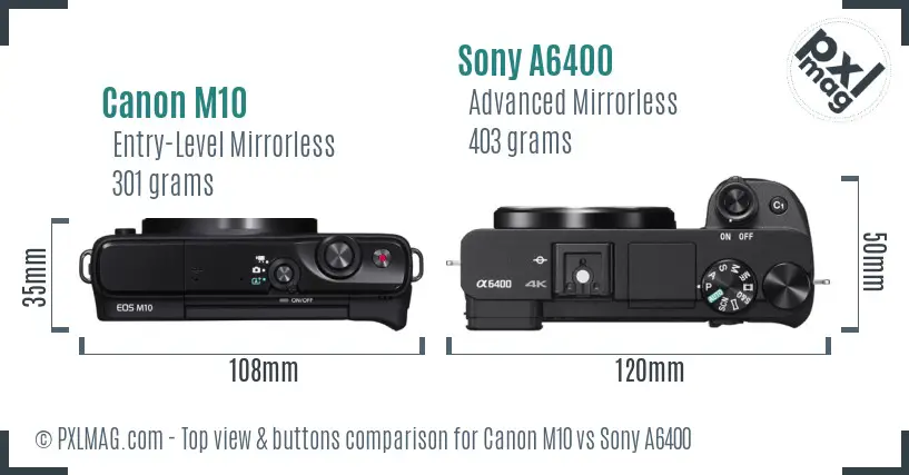 Canon M10 vs Sony A6400 top view buttons comparison