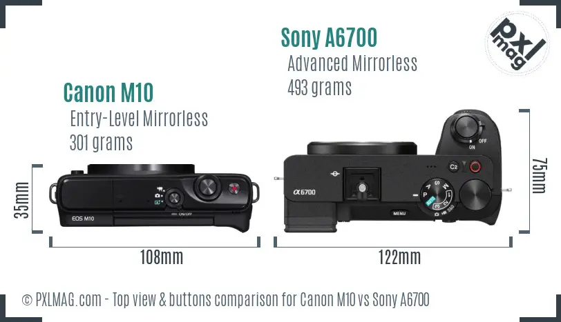 Canon M10 vs Sony A6700 top view buttons comparison