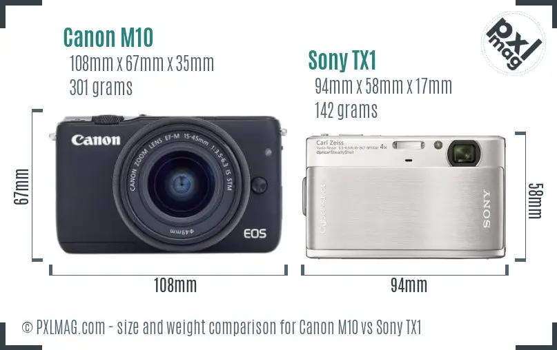 Canon M10 vs Sony TX1 size comparison
