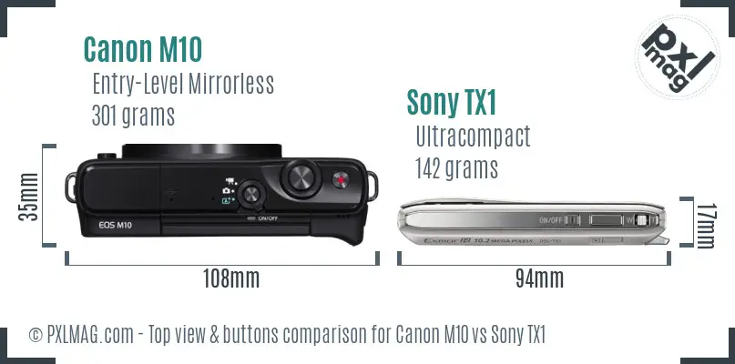 Canon M10 vs Sony TX1 top view buttons comparison