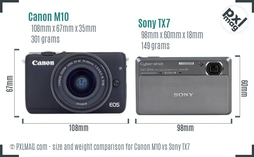 Canon M10 vs Sony TX7 size comparison