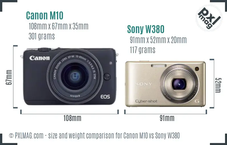 Canon M10 vs Sony W380 size comparison