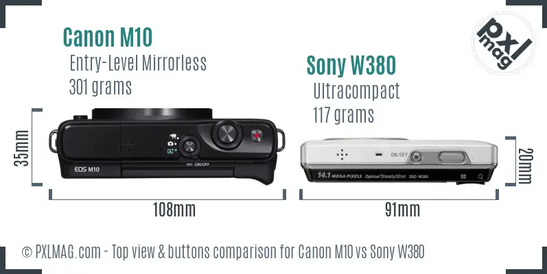 Canon M10 vs Sony W380 top view buttons comparison