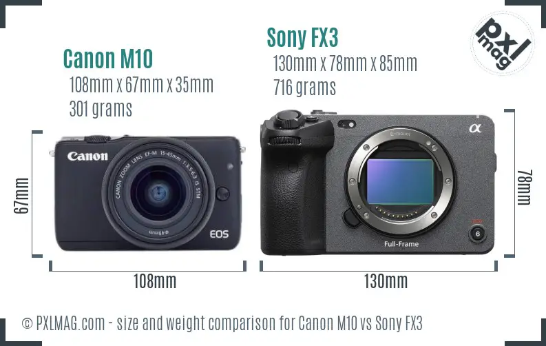 Canon M10 vs Sony FX3 size comparison Canon M10 vs Sony FX3 size comparison