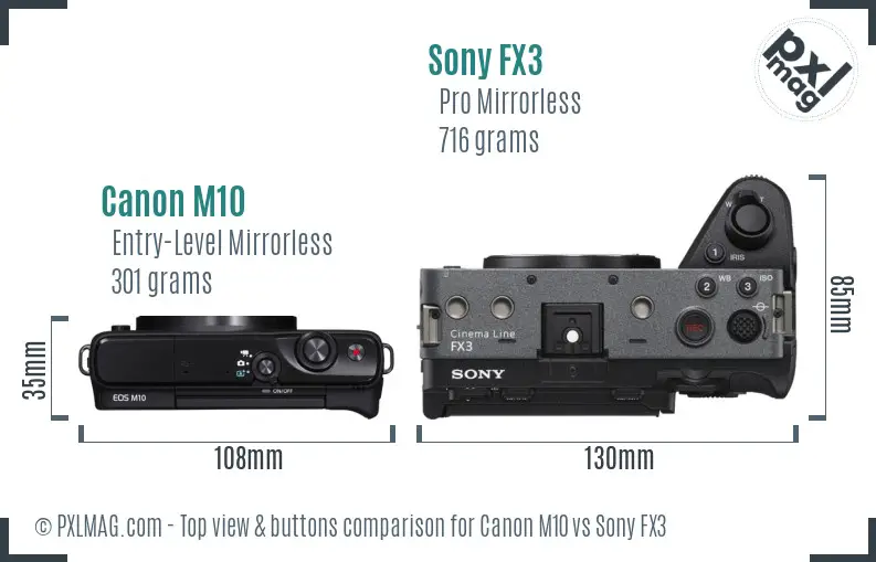 Canon M10 vs Sony FX3 top view buttons comparison Canon M10 vs Sony FX3 top view buttons comparison